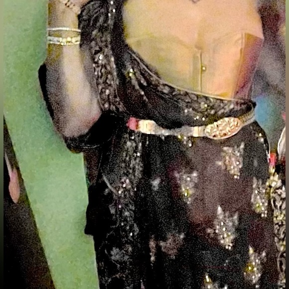 Hemant Trevedi 3 piece Black and gold/mustard embroidered 3 piece outfit. Medium - Picture 5 of 8